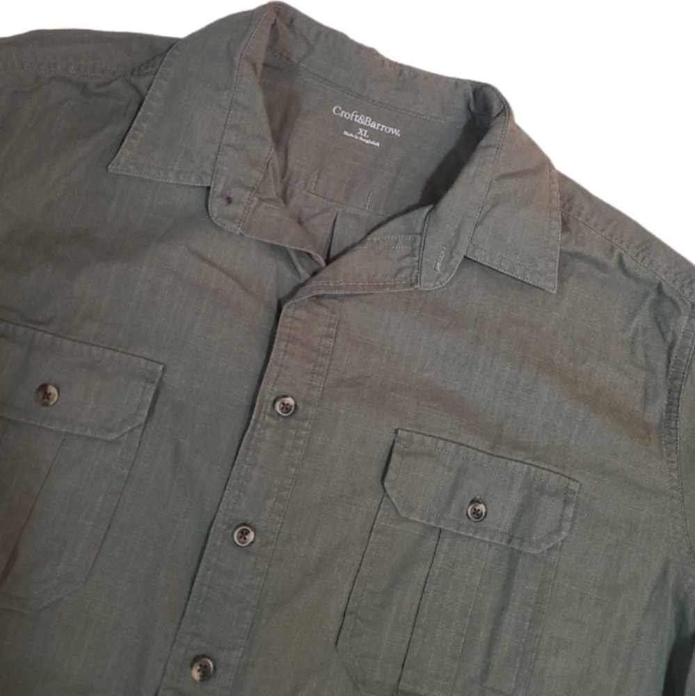 Croft & Barrow Olive Green Men's Casual Button Down Short Sleeve Shirt